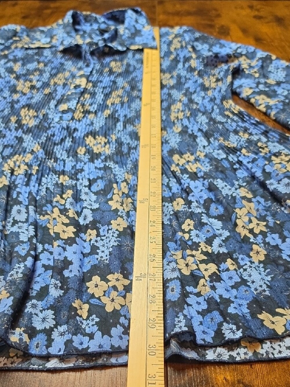 ULLA POPKEN | Flowy Floral Pleated Tunic Swing Blouse Blue Yellow | 16 / 18 - Picture 7 of 9